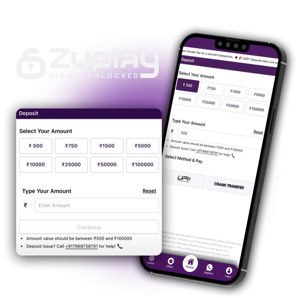 Add funds to your account on the official Zuplay website easily and securely.