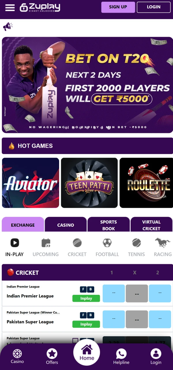 Modern and intuitive home page design of the Zuplay website.