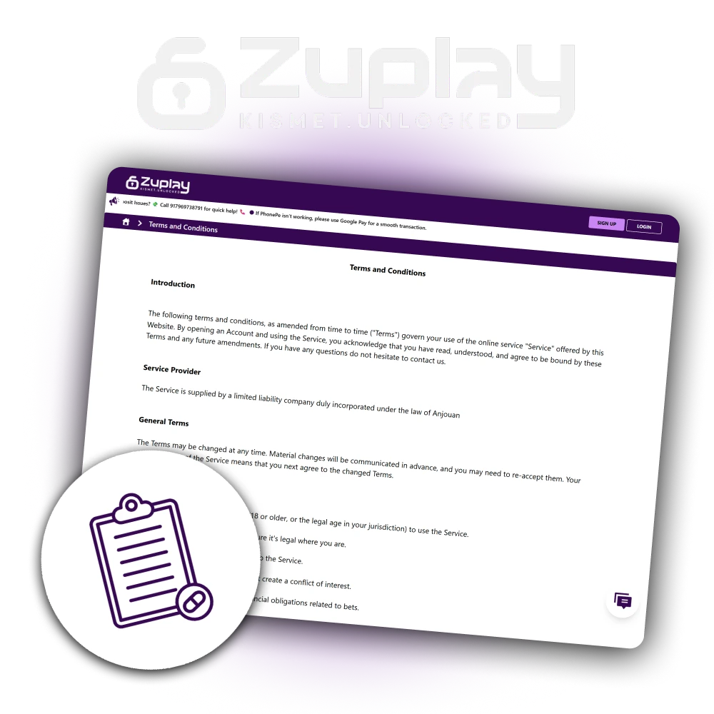 Review the terms and conditions of the official Zuplay casino.
