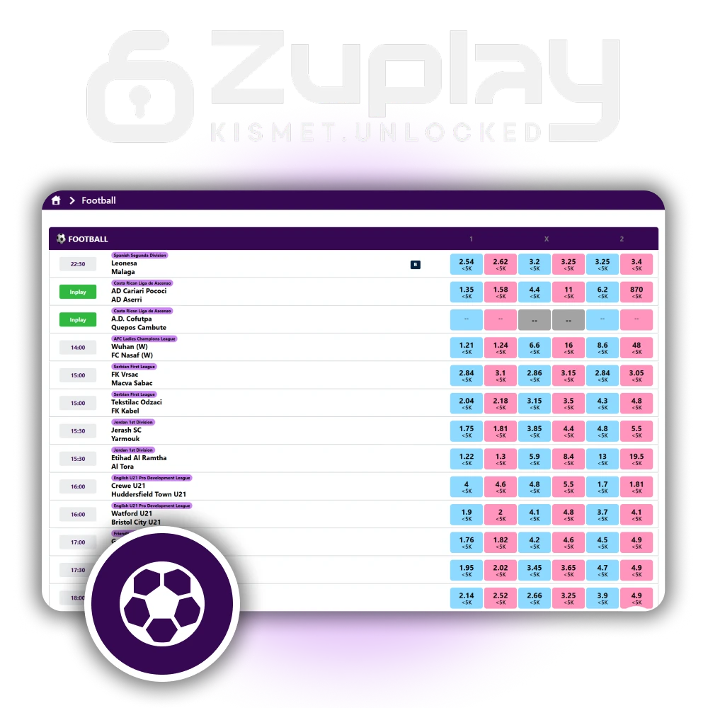 Enjoy your favourite football matches at Zuplay.